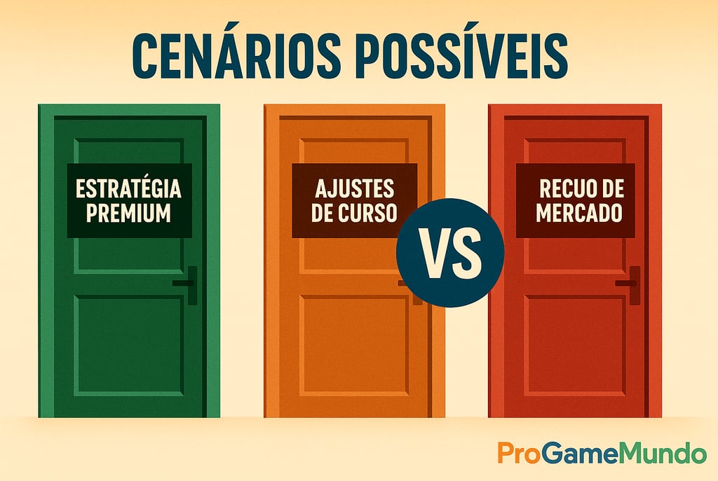 Três portas coloridas simbolizando os possíveis caminhos da estratégia Xbox.