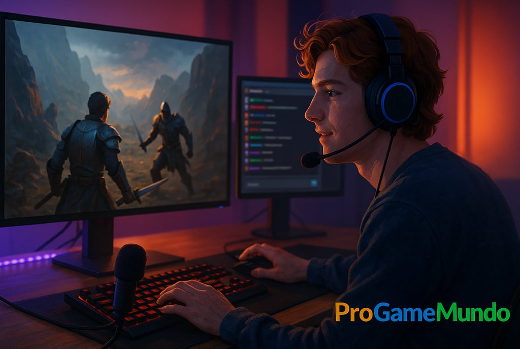Streamer brasileiro transmitindo gameplay com setup moderno e chat ativo.