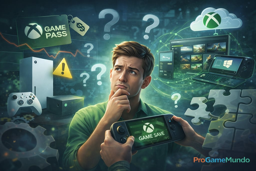 Ilustração sobre riscos do Xbox ligados a Game Pass, identidade e estratégia.