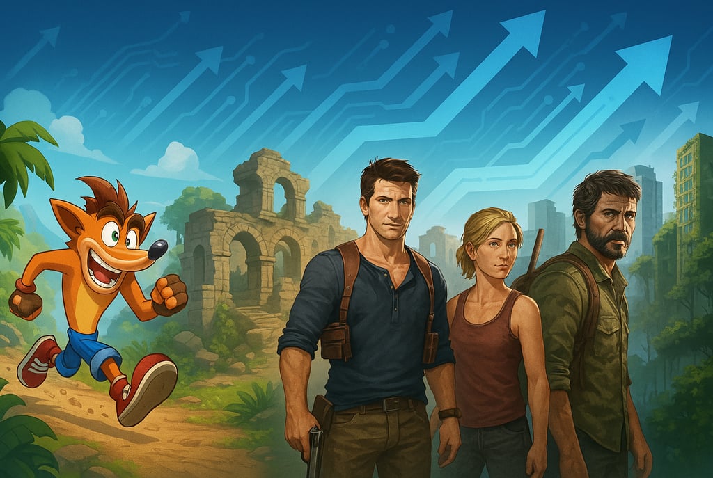 a group of people standing around a cartoony video game