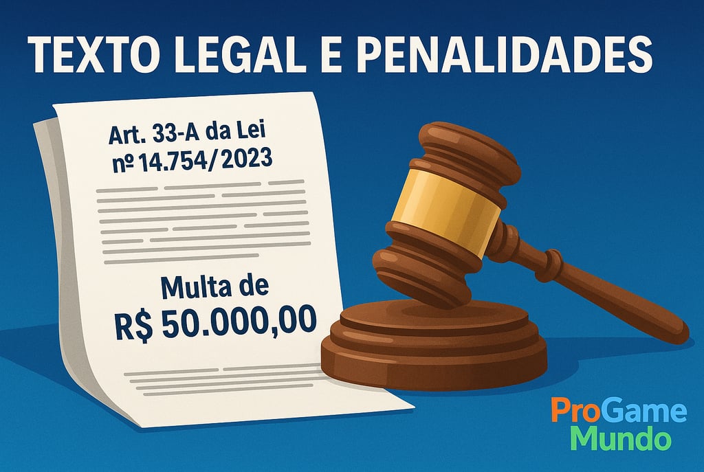 Documento legal e martelo de juiz representando multas da lei das loot boxes no Brasil.