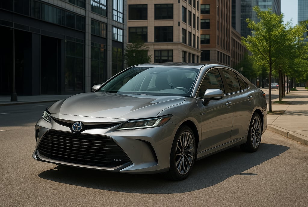 Toyota Camry 2025 híbrido em ambiente urbano no Brasil.