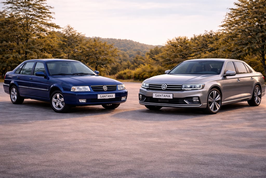 comparação entre vw Santana clássico e vw Santana conceito 2026 mostrando evolução de geração