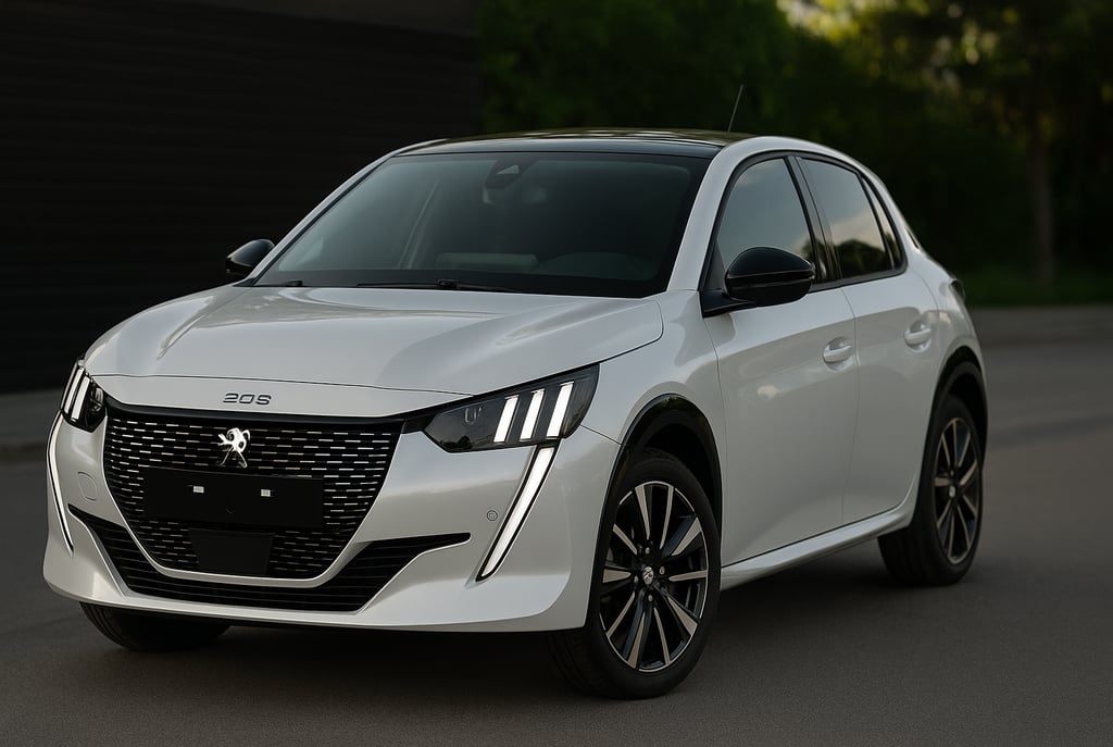 Peugeot 208 Griffe topo de linha com faróis em formato de dentes de leão e teto panorâmico.