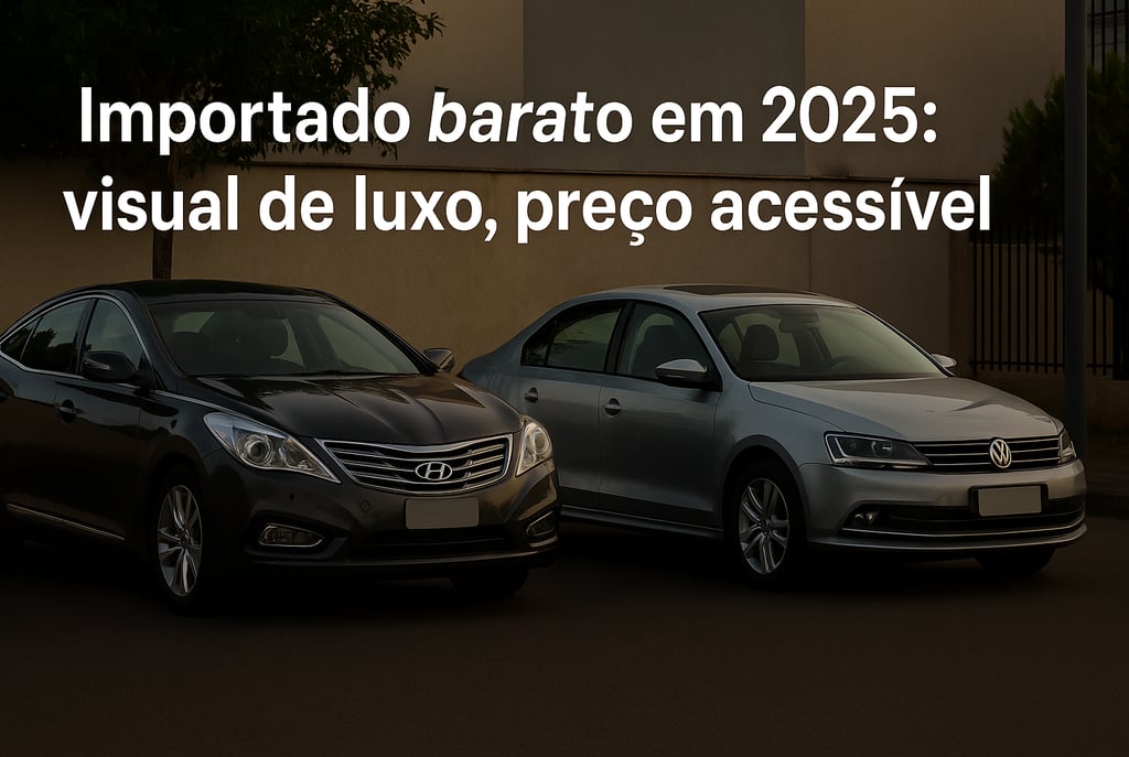 Hyundai Azera e Volkswagen Jetta usados lado a lado, representando carros importados com visual de l