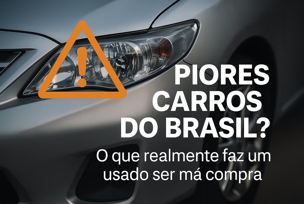 Parte genérica de carro com símbolo de alerta e texto sobreposto destacando riscos na compra