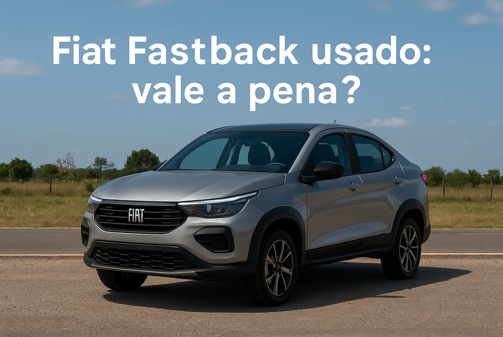 Fiat Fastback Impetus estacionado em ambiente urbano com texto “Fiat Fastback usado: vale a pena?” n
