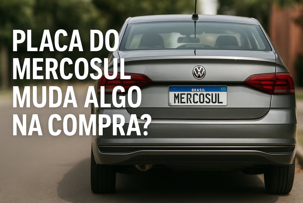Traseira de carro usado com placa do Mercosul centralizada, fundo desfocado e iluminação natural.