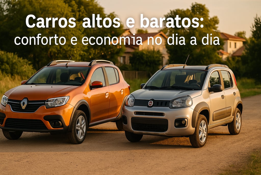 Renault Sandero Stepway e Fiat Uno Way estacionados, destacando altura e visual robusto.