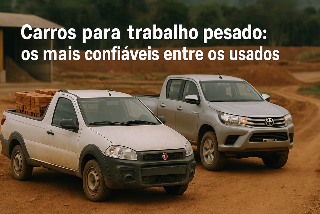 Fiat Strada e Toyota Hilux usadas em estrada de terra, prontas para trabalho pesado no campo.