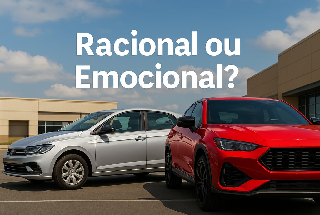 Dois carros estacionados lado a lado em um estacionamento: à esquerda, um hatch prateado de perfil d