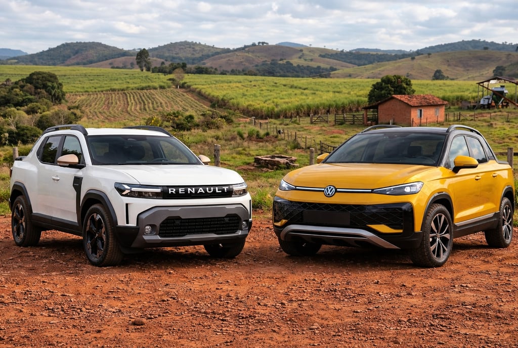 Renault Niagara e VW Tukan 2026 lado a lado em comparativo de picapes híbridas no Brasil