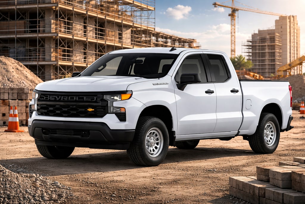 Chevrolet Silverado Work Truck 2027 em canteiro de obras com novo visual moderno