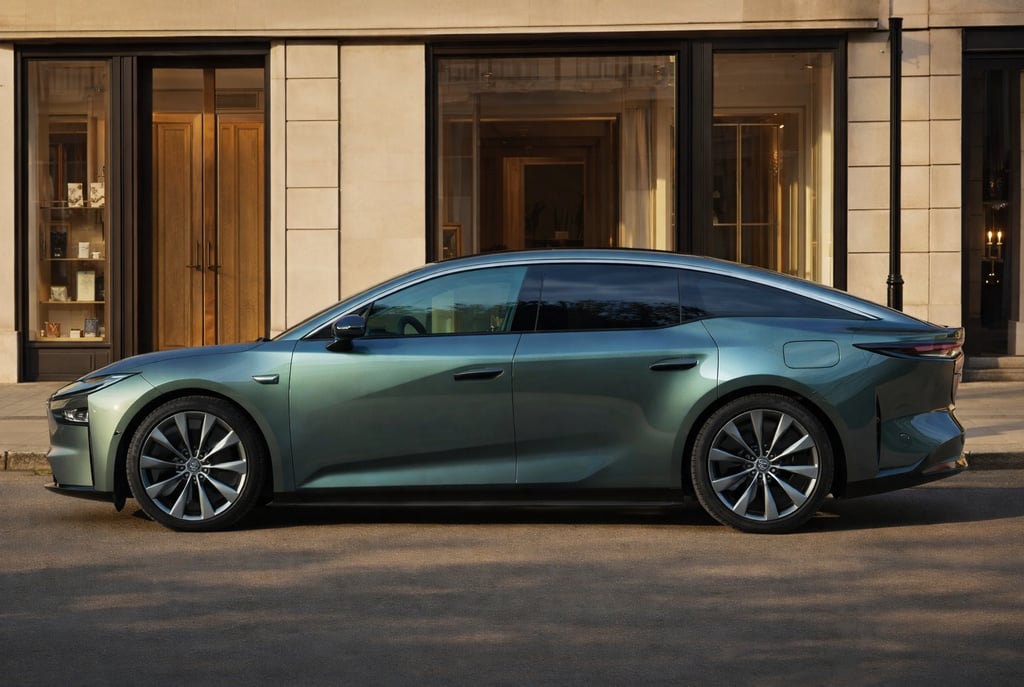 novo sedã elétrico da Toyota bZ7 com tecnologia da Huawei em destaque lateral