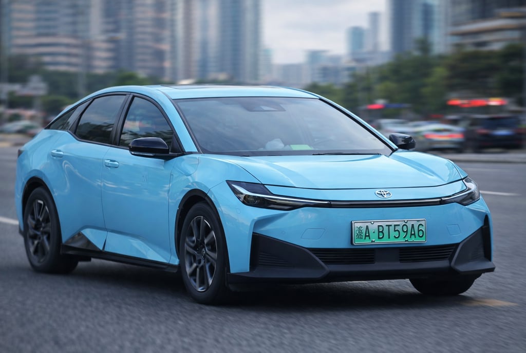 Carro elétrico da Toyota com tecnologia chinesa em ambiente urbano na China