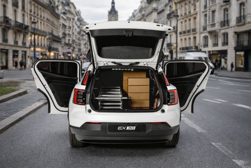 Volvo EX30 convertido em carro de entrega elétrico em rua europeia