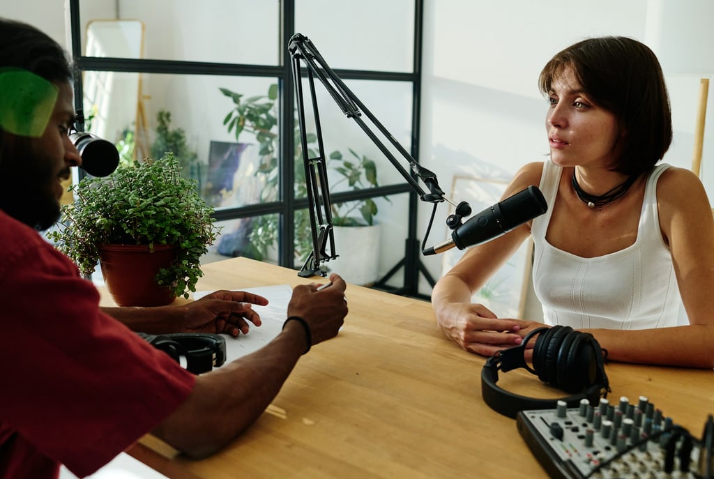 A podcaster interviewing a guest