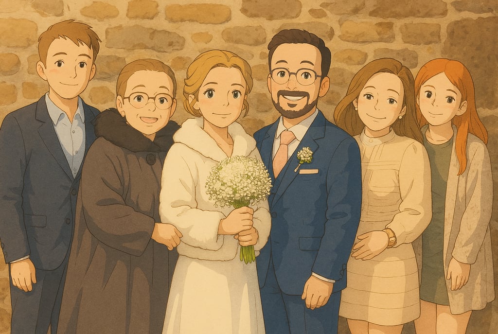 Wedding photo rendered in Ghibli style