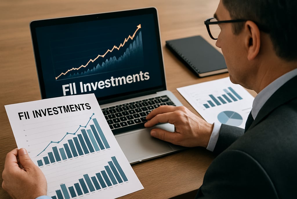 Professional analyzing Indian stock market trends influenced by Foreign Institutional Investors (FII)