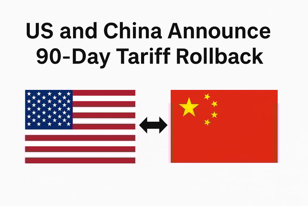 US and China tariff rollback 2025 visual showing both national flags with a double-headed arrow indicating reduced trade tens