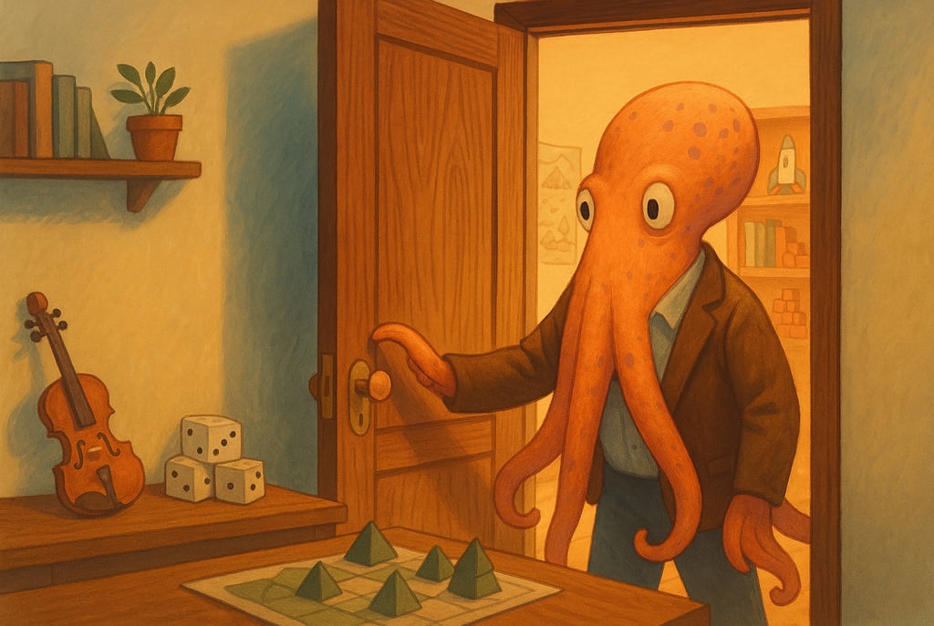 a cartoon octopus with a violin and a violin