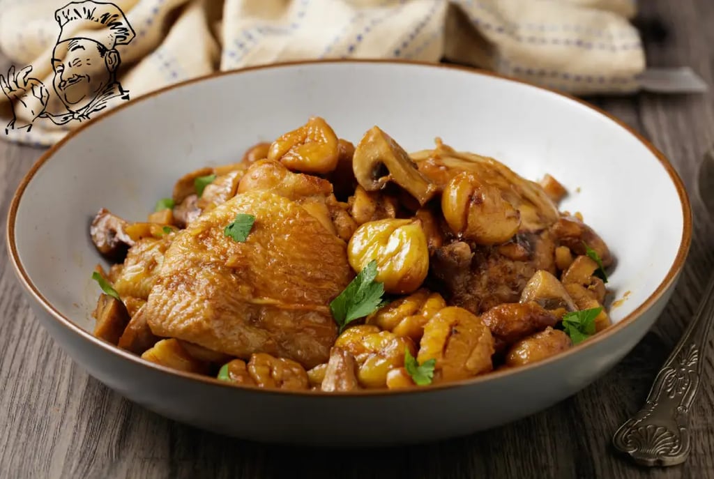 Poulet aux champignons et marrons