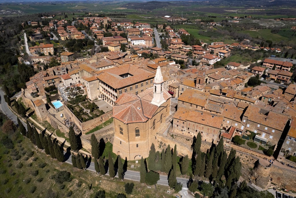 Aerial view of the medieval village of Pienza