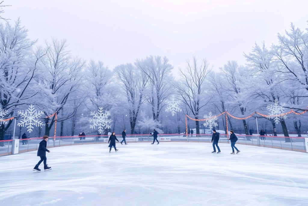 People skating on an ice rink in the winter