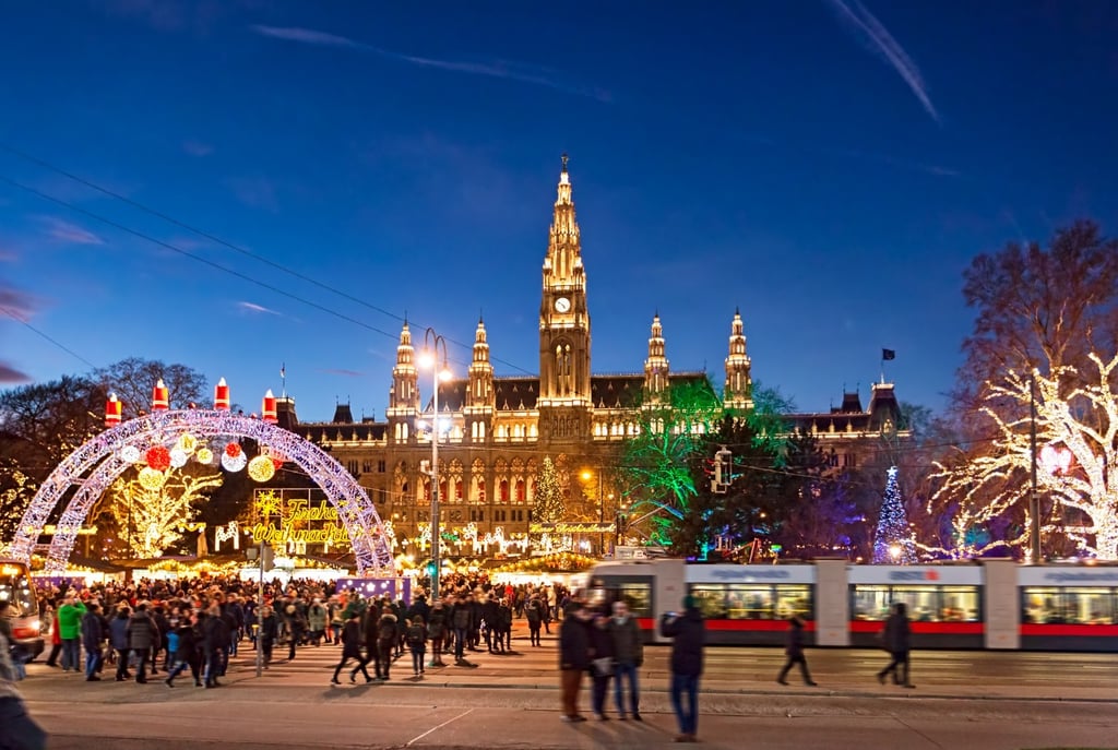 Christmas market in Rathau Platz in Vienna