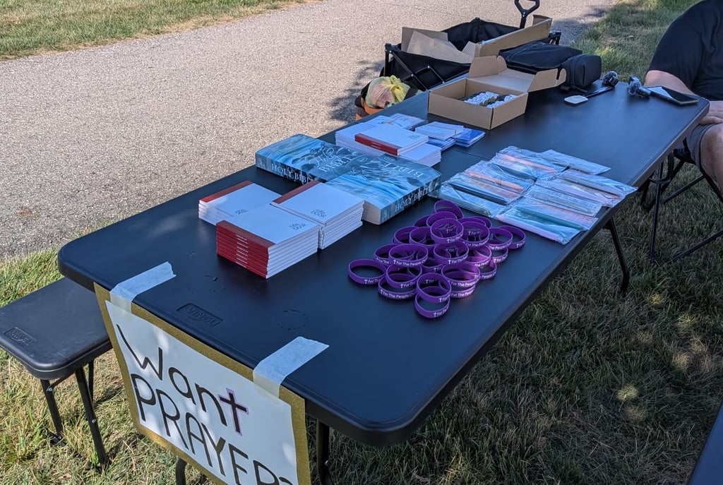 We bring bibles, anointing oil, and several other free items during evangelism