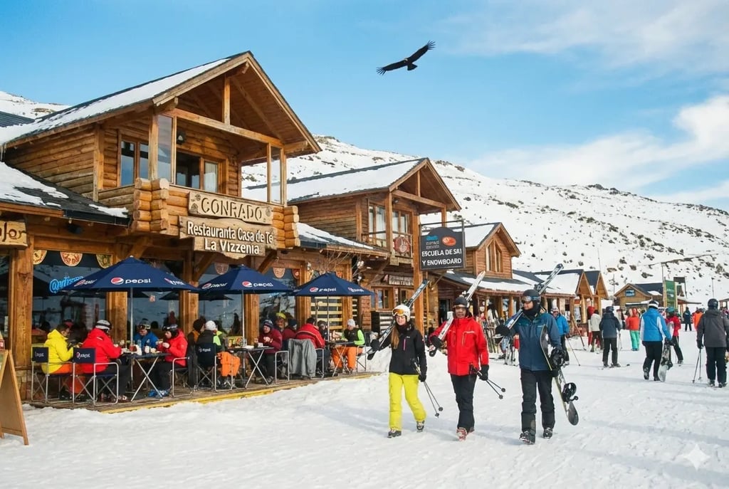 a group of people standing in front of a building in cerro catedral bariloche