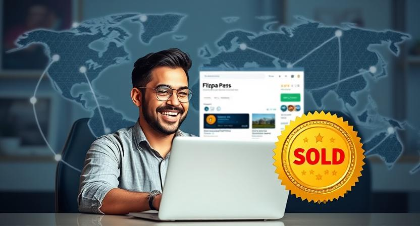 Entrepreneur excitedly selling an online business on Flippa’s secure global marketplace.