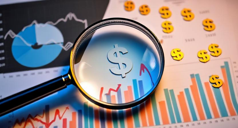 Imagine a magnifying glass hovering over charts and graphs, with little dollar signs around it