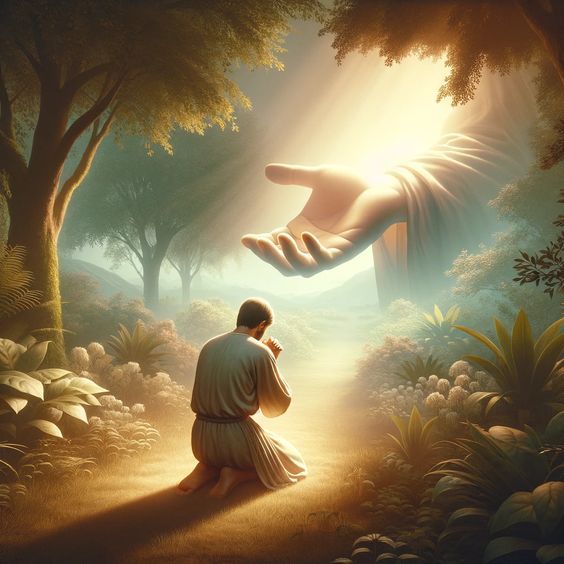 Jesus gives a helping hand to a man