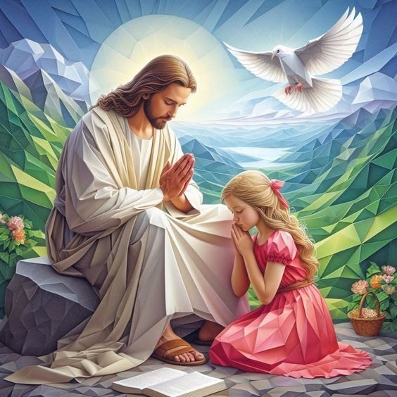 A young girl confessing to Jesus