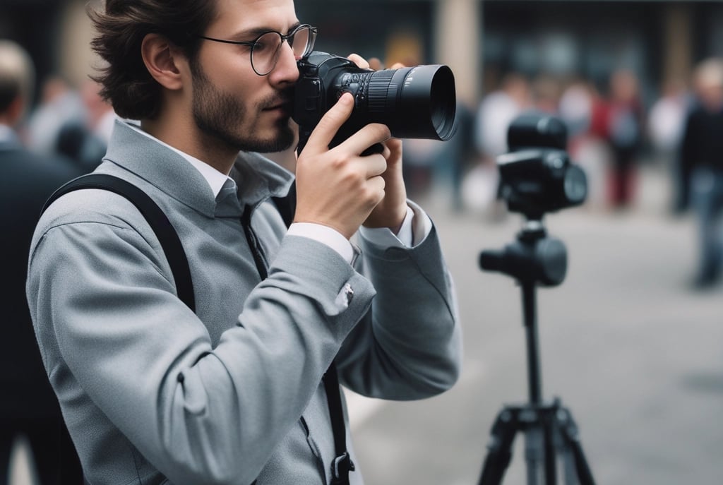 A modern newsroom desk with microphones and a laptop displaying a press release.