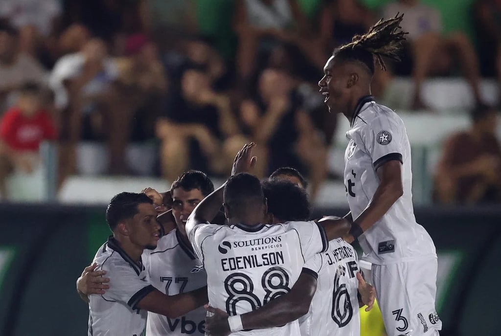 Time Botafogo comemora primeiro gol de Justino 