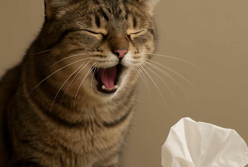 a black and white cat sitting on top of a blue chair