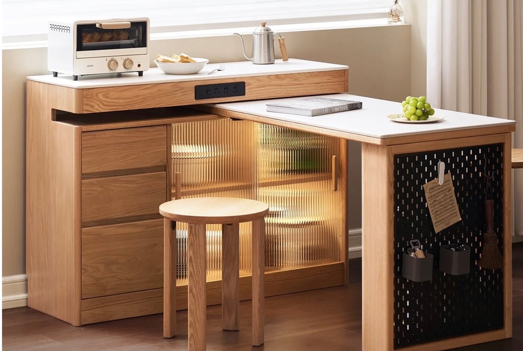 Extendable buffet cabinet, convertible buffet cabinet into desk