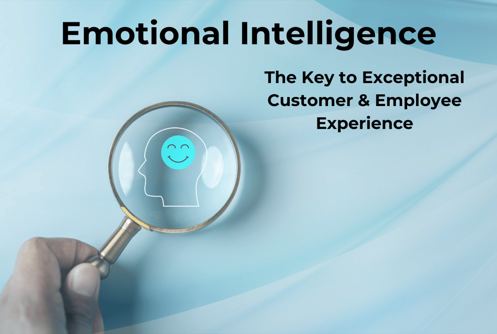 a hand holding a magnifying glass over a human head outline with a smiley icon