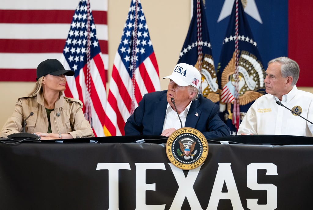 President Donald Trump and FLOTUS Melania Trump visit the areas impacted by recent deadly flooding i