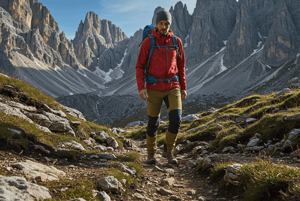 Hiker using adaptable outdoor adventure apparel 2025 for destinations like Italy, Greece,
