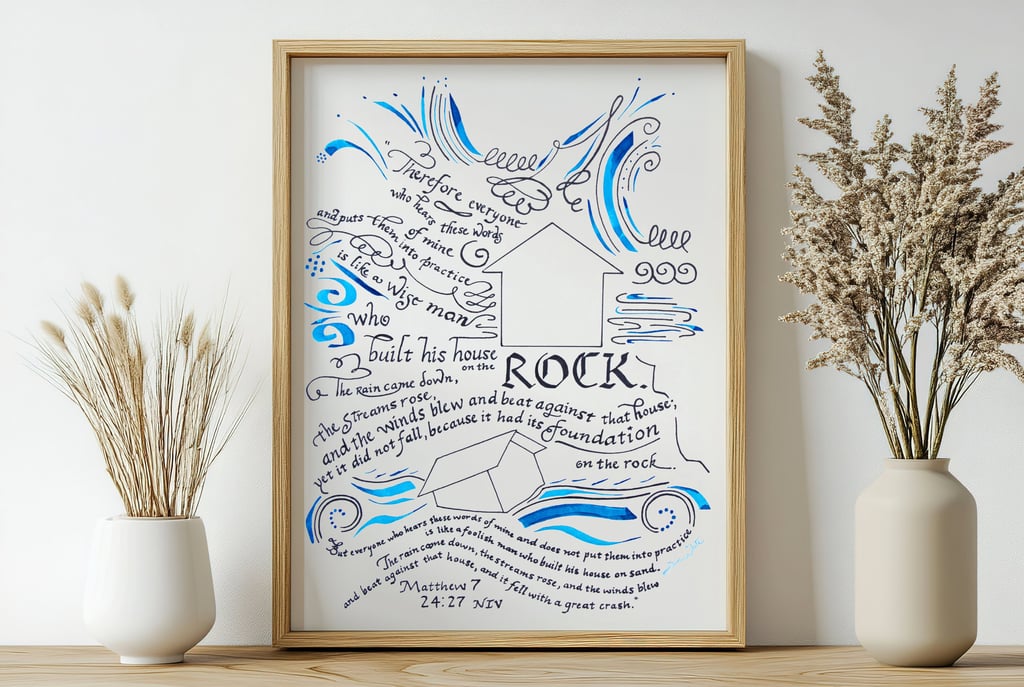 Matthew 7 24-27 Bible Verse Calligraphy Art