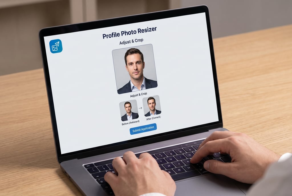 Job applicant resizing a centered professional profile photo for an online application portal