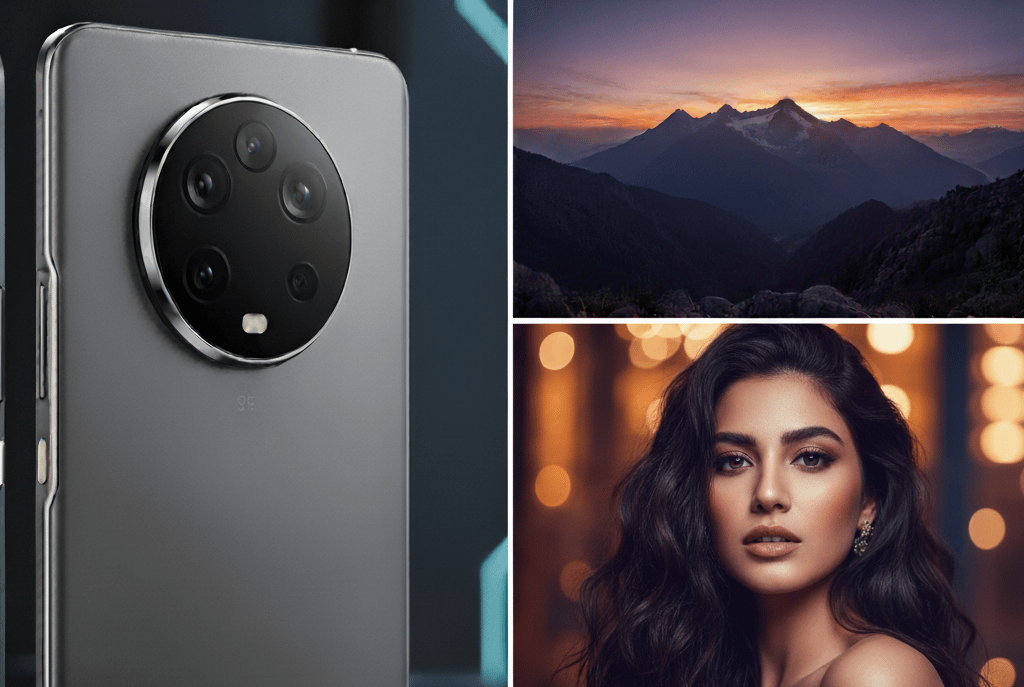 uma mulher com uma câmera e um telefone