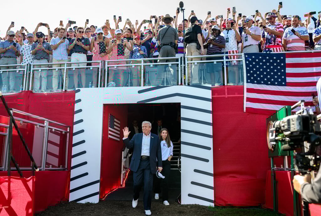 President Donald Trump attends the Ryder Cup Tournament at the Bethpage Black Course
