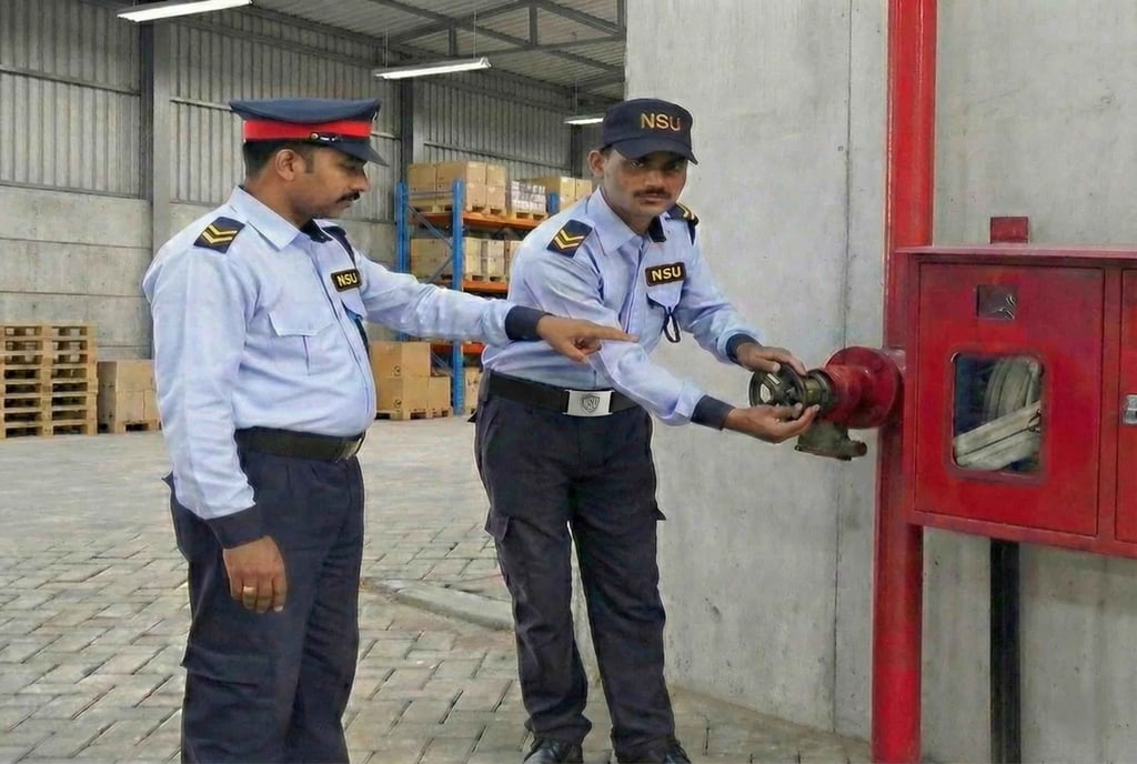 A supervisor demonstrating technical proficiency in fire safety equipment and hydrant operation.