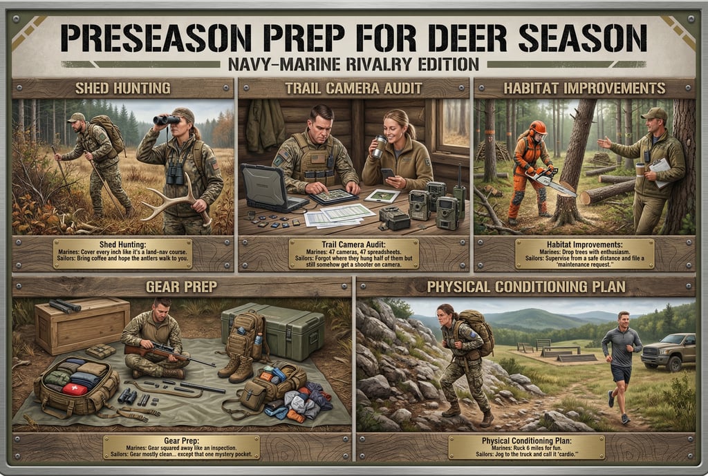 Hunters preparing for deer season with trail cameras, habitat improvement, and gear prep.