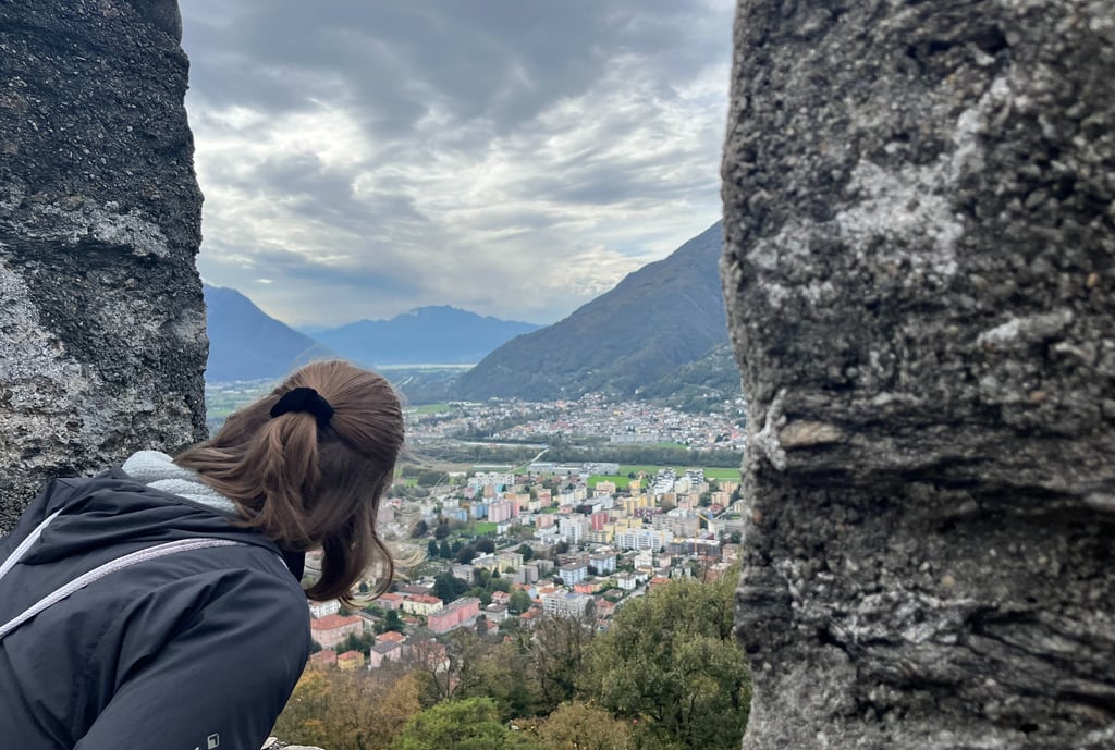 Looking out over the Ticino river valley from Sasso Corbado with Lake Maggiore