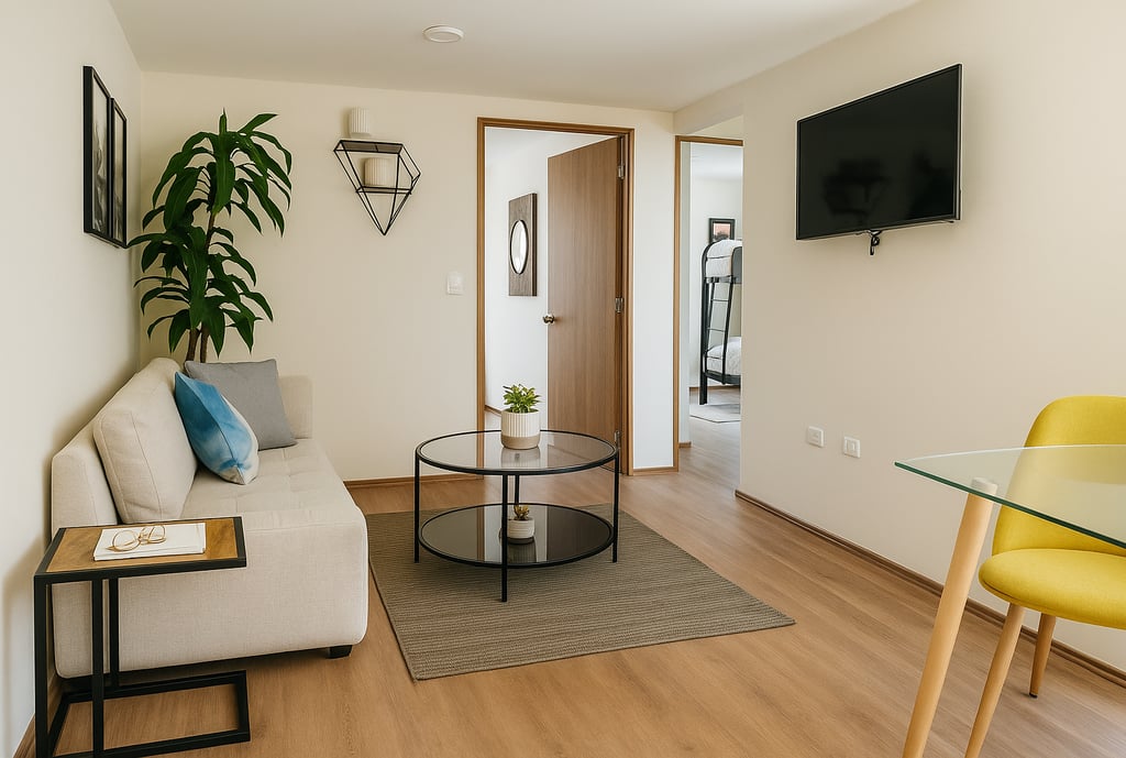 nterior de sala en departamento muestra de La Viga en Iztacalco, CDMX.